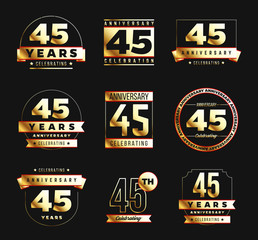Naklejka premium 45th anniversary logo set with gold elements. Vector illustration.