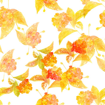 Seamless Pattern With Golden Watercolor Lantana Flowers