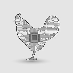 Abstract cock. Electronic circuit. Vector illustration. Abstract background.