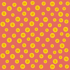Gold coins pattern. Vector Illustration on a red, pink background.