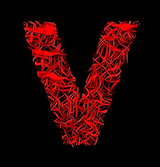 letter V red artistic fiber mesh style isolated on black