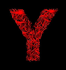 letter Y red artistic fiber mesh style isolated on black