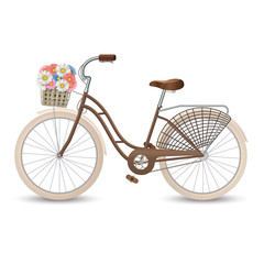 Fototapeta na wymiar Retro bycicle with basket of flowers. Healthy lifestyle, fitness. Vector illustration EPS10.