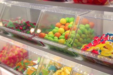 Colorful sweets in candy shop