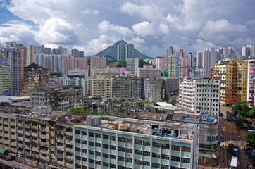 Fototapeta na wymiar Aerial view of layered buildings in Kwun Tong, Hong Kong
