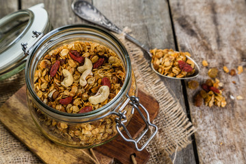 Granola in glass jar
