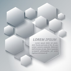 Vector illustration of white hexagonal shapes. Abstract logo for text, documents or presentations. Infographic template.