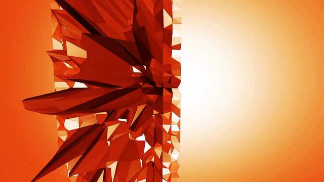 Polygonal digital mosaic environment or background with vertex, spikes in cartoon low poly popular modern 3D design. Orange low poly surface as surreal terrain in stylish low poly design. Free space