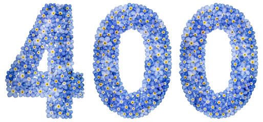 Arabic numeral 400, four hundred, from blue forget-me-not flowers