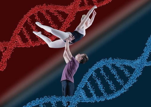 Ballet Man And Woman With Dna Chains