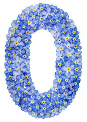 Arabic numeral 0, zero, , from blue forget-me-not flowers