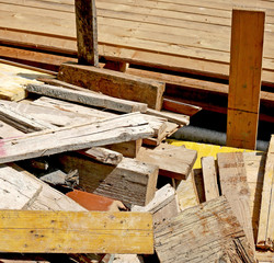Pieces of wood and pallets ready for recycle.