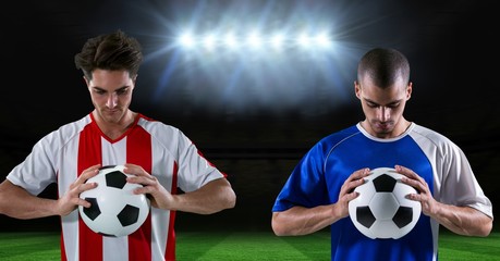 soccer players with on ball each one in the field