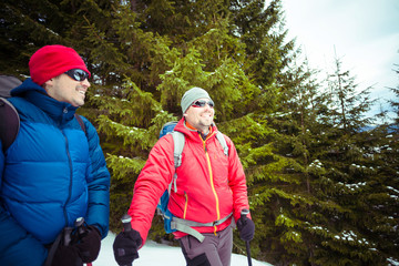 Two climbers in the winter.