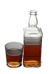 Glass with brandy and cognac on white background