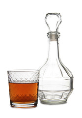 Glass with brandy and cognac on white background
