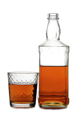 Glass with brandy and cognac on white background