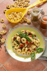 Tortellini with eggplants and peppers