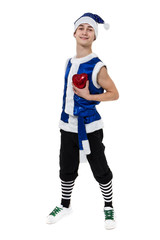 man wearing a bunny costume posing against isolated white in full length