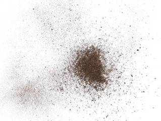 macro pile dirt isolated on white background, with clipping path