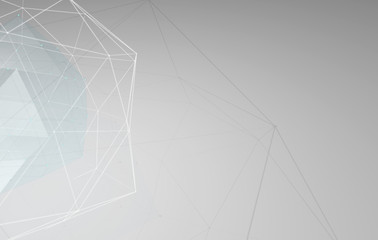 minimalist design in a neutral gray background in thin lines and dots connected in a network by 3D rendering