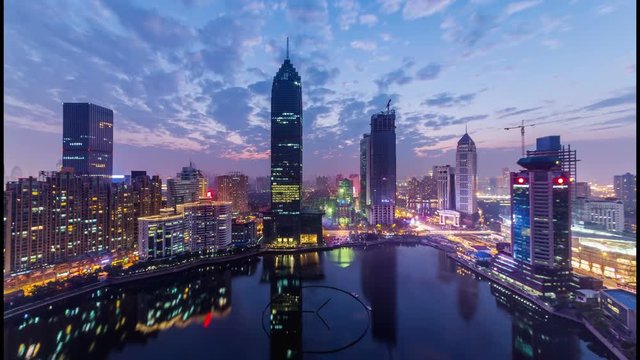 WuHan MinSheng Bank from day to night,time lapse.