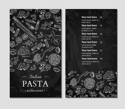 Italian pasta restaurant vector menu. Hand drawn chalkboard banner.