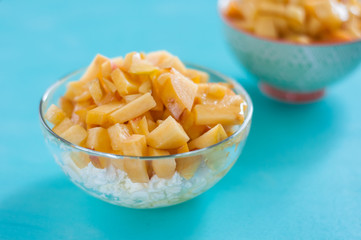 breakfast cheese, cottage cheese, sour cream, honey, peach, the concept of healthy and tasty food