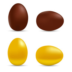 Realistic chocolate and gold eggs. Vector illustration