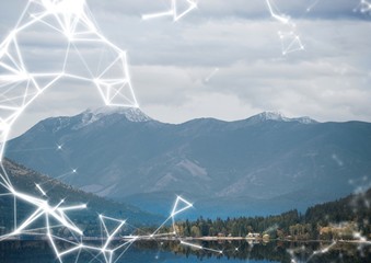 White network against mountain and water