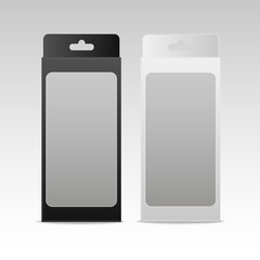 Black and white mock up product package box with window.  Product Packing. Vector 

