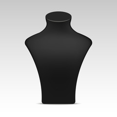 Black necklace mannequin stand for jewelry. Vector close up  