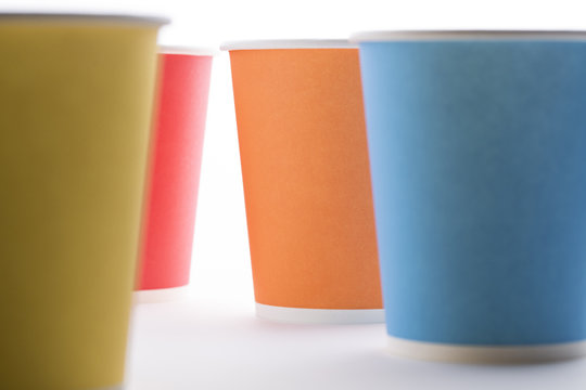 Four colorful paper cups.
