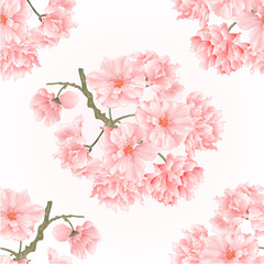 Seamless texture twig tree  sakura blossoms vintage hand draw  natural pink background vector illustration