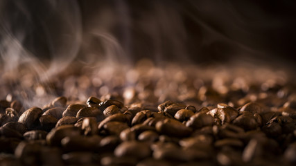 Aroma of coffee, Roasted Coffee Bean, rising smoke.