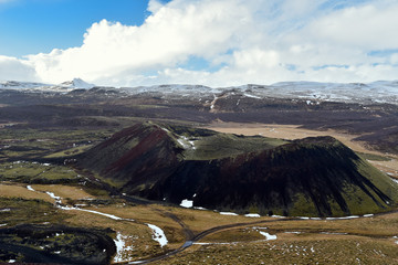 Grabrokarfell viewed from volcano Grabrok crater, Iceland