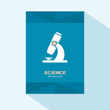 Flyer or brochure cover flat design with microscope icon