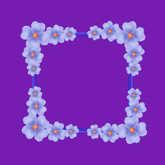 Violet background with border and flowers. Illustration.