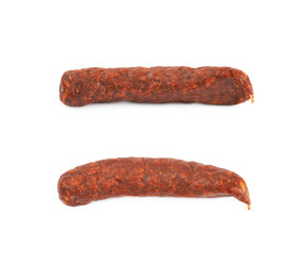 Stick of a smoked sausage isolated