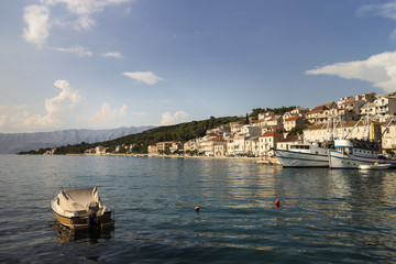 Obraz premium Ships in harbor of fisherman and tourist village Povlja on north east on Island Brac in Croatia