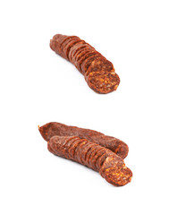 Sliced stick of sausage isolated