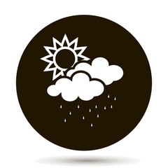  Cloud with rain and sun. Weather forecast.  White icon on a black background