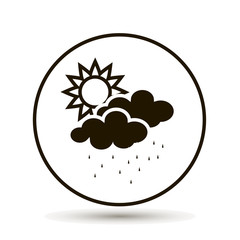 Cloud with rain and sun. Weather forecast. Black icon on a white background