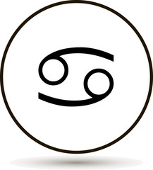 Cancer zodiac sign. Astrological symbol icon in circle. On white background.