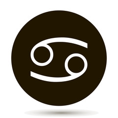 Cancer zodiac sign. Astrological symbol icon in circle. On black background.