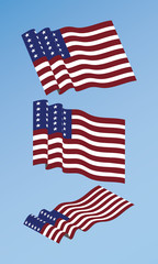 Illustrated Vector Set of Waving American Flags