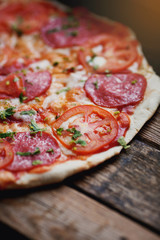 Neapolitan pizza on a wooden board