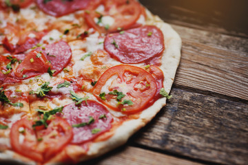 Neapolitan pizza on a wooden board