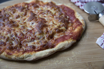 Close Up Cheese and Ham Pizza