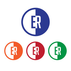 ER initial circle half logo blue,red,orange and green color